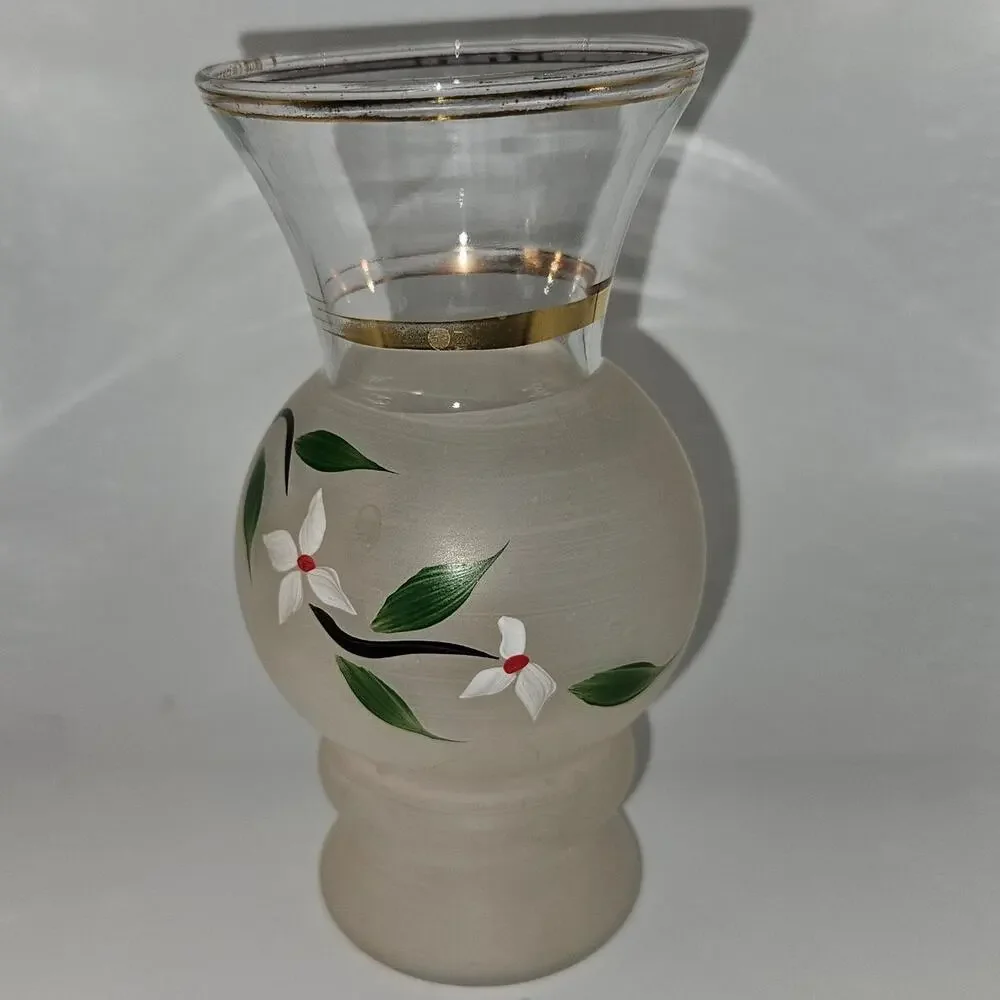 Vintage Frosted Glass Floral Bud Vases Gold Trim – Pair 6" Tall - Picture 7 of 8